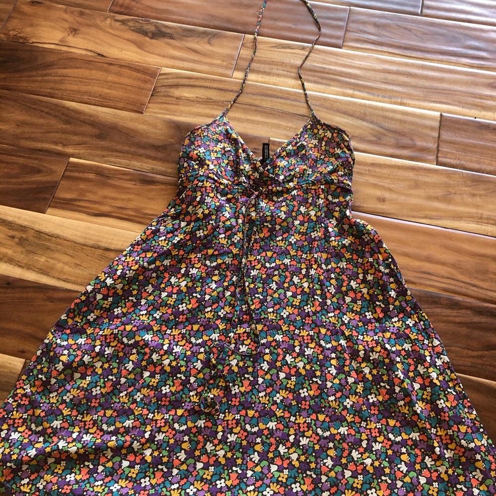 Summer halter dress floral print ties under bust